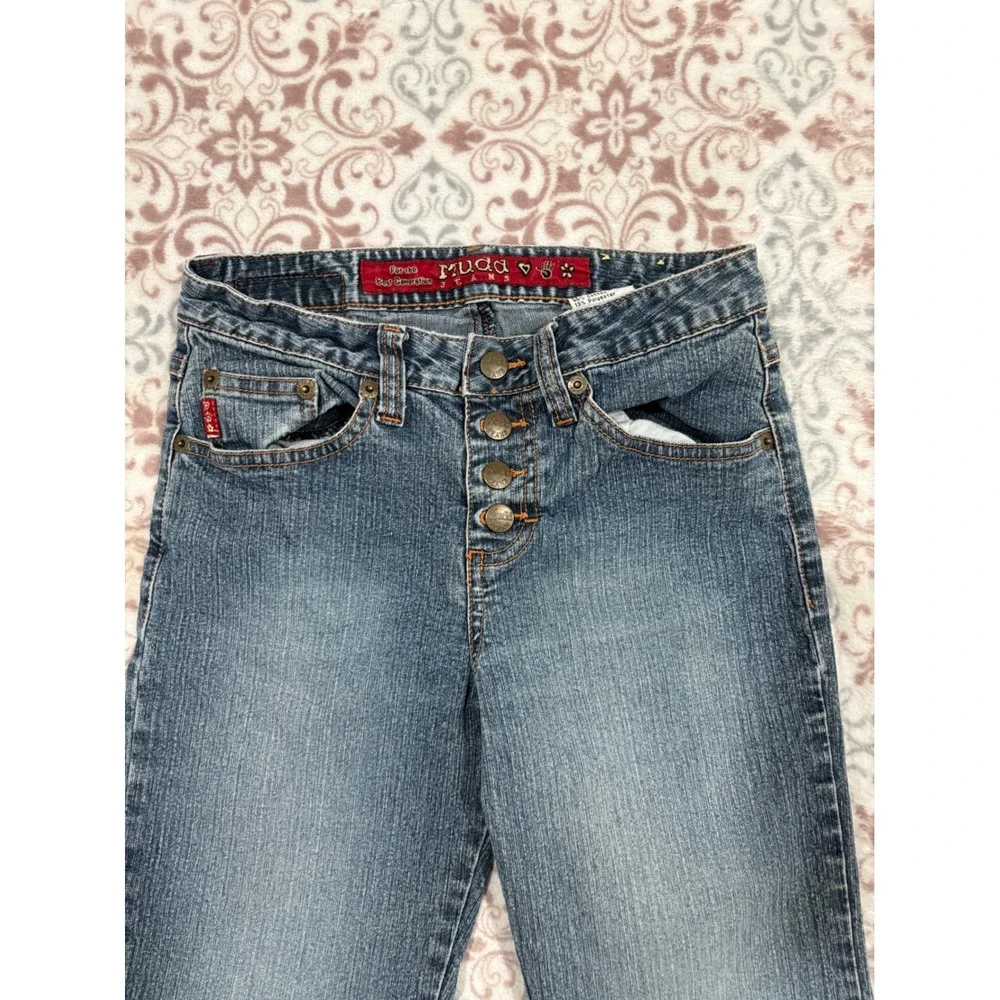 Vintage Mudd Flare Jeans Medium Wash Button Fly Side Slit Y2K Denim Size 10 Reg